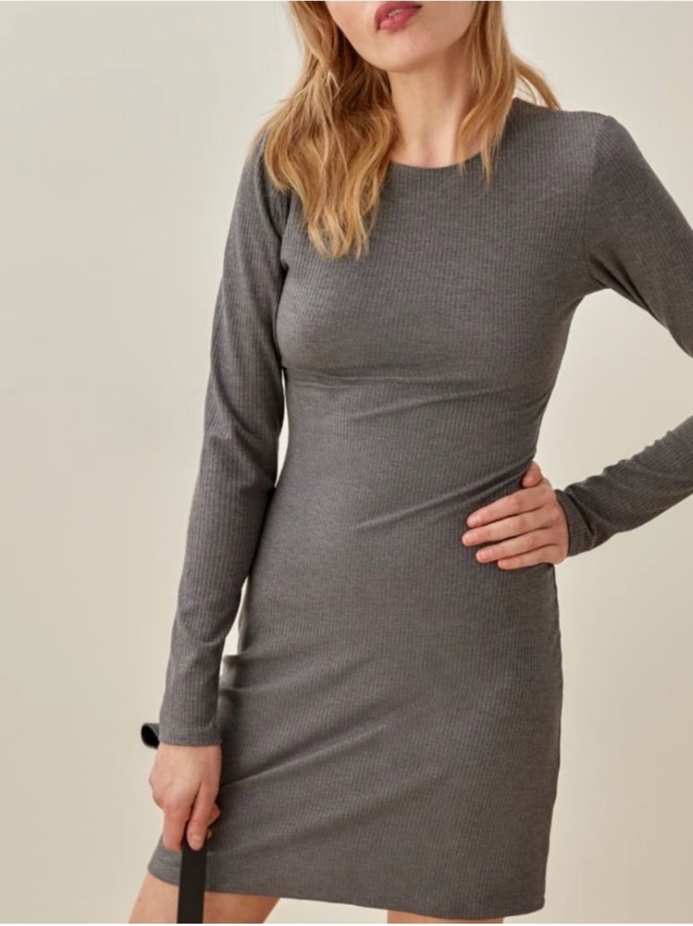 Reformation Kylie Long-Sleeve Ribbed Slate Grey Smoke Dress Sz XS NWT's